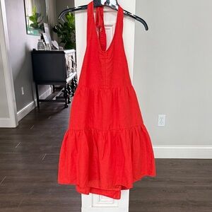 American Eagle Outfitters Orange Halter Tiered linen blend Dress Medium